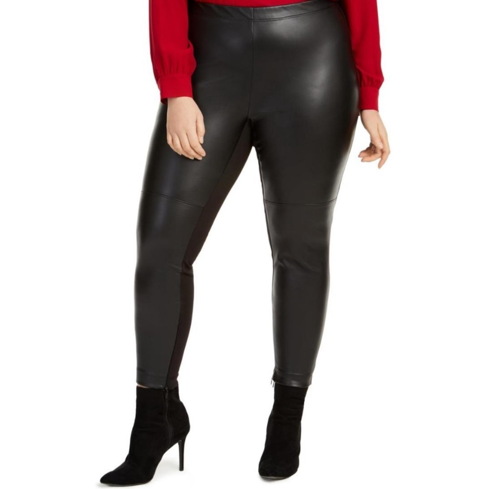 NWT BAR 111 pleather vegan leather pull on pants ankle zippers black